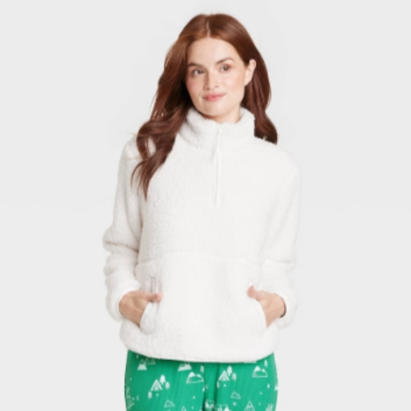 NEW! Women's Wondershop Faux Shearling Matching Family Half Zip Pullover, White - Picture 1 of 14
